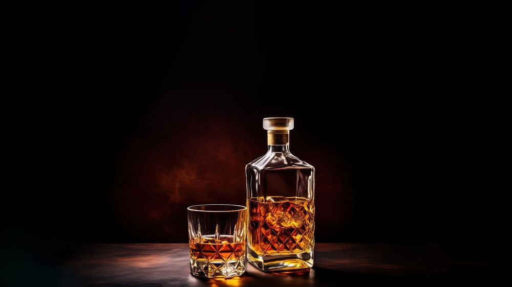 Photo of a whiskey glass and whiskey bottle. AI generated Image by rawpixel.